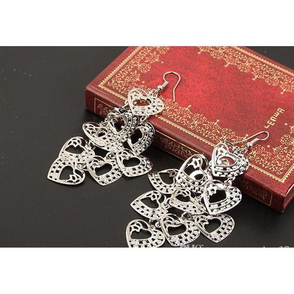 

mix new bohemian earrings retro vitage european american exaggerated long tassel earrings filigree leaf heart hoop ir wmtovb queen66, Silver