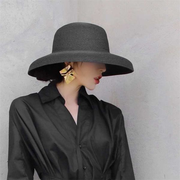 

maxsiti u summer hepburn style vintage design straw hat women girls solid color beach holiday big sun cap 2201124730226, Blue;gray