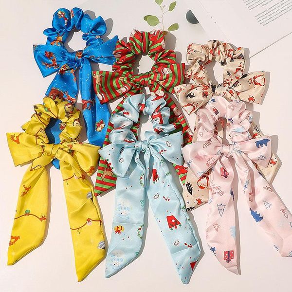 

hair accessories christmas scrunchies bow streamers ties elastic bands long xmas ring ponytail holder women girls