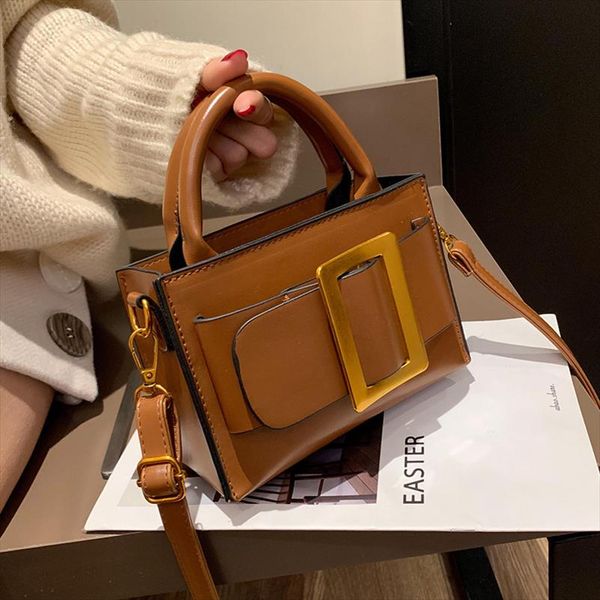 Designer- Fashion Big Buckle Women Handbags Designer Belt Shoulder Bags Pu Leather Crossbody Bag Vinatge Small Flap Lady Purse