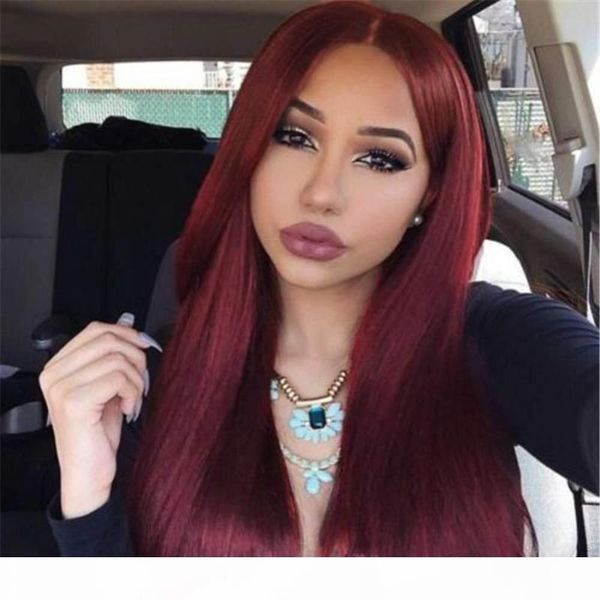 

burgury red 13x4 lace front human hair wigs 150% thick straight human hair lace wigs for women, Black;brown