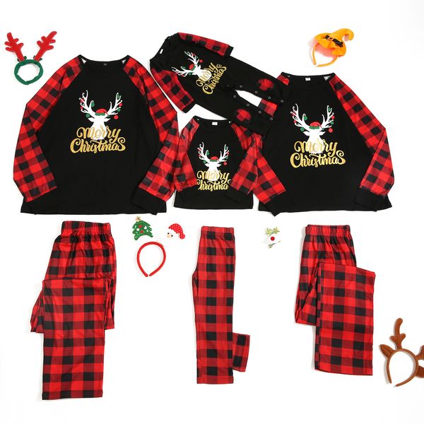 

pajamas christmas for families ugly plaid print sleepwear father mother kid & baby pyjamas sets family matching clothes, Black;white