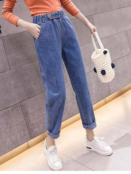 

jujuland 2021 spring clothes ladies high waist female boyfriend jeans with a tight waistl denim ripped jean woman 8006, Blue