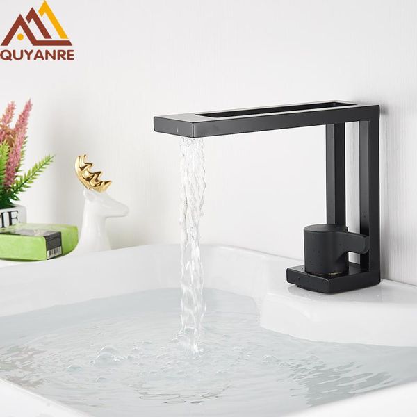 

matte black stylish basin faucet square bathroom brush gold basin mixer tap single handle waterfall tap torneira da bacia