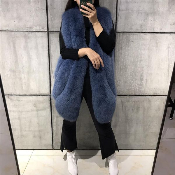 

gelit natural women real long vest fur1, Black