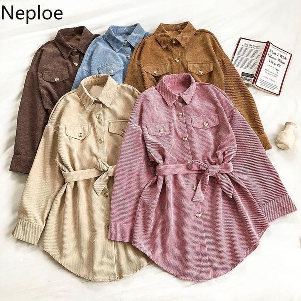 

neploe women blouses fall 2021 woman clothes bandage slim waist temperament shirt korean loose casual blouse coat female1, White