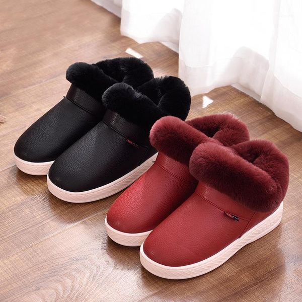 

slippers winter warm cotton female thick faux fur plus size velvet men's indoor home couple shoes woman1, Black