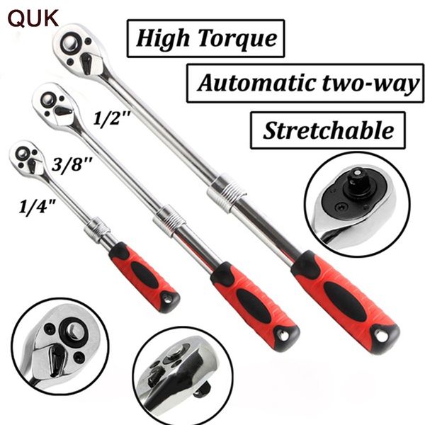 

quk 1/4" 3/8" 1/2" high torque automatic two-way ratchet wrench flexible socket driver length adjustable 72 teeth spanner