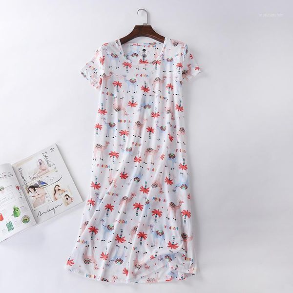

women's sleepwear summer autumn plus size round neck short-sleeved nightdress cotton ladies cute home service lounge intimate lingerie1, Black;red