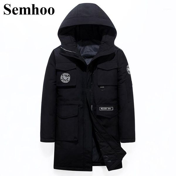 

2019 winter new men's down coat long fashion hooded plus size jacket white duck down warm padded coat men's jacket m---3xl1, Black