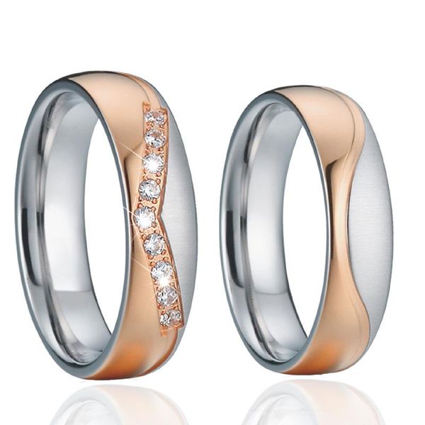 

cluster rings his and hers crown set alliances couple wedding for men women girls cz zirconia rose gold color stainless steel, Golden;silver