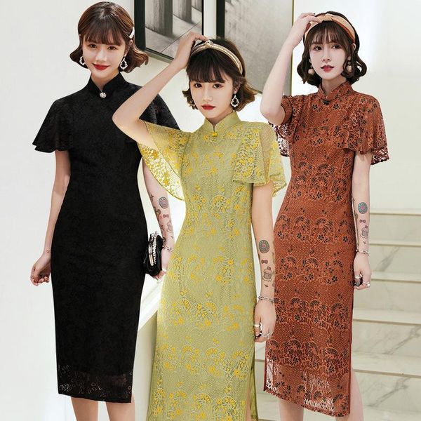 

2020 modern cheongsam women short lace qipao chinese dress party vintage ao dai elegant dress daily qipao1, Red