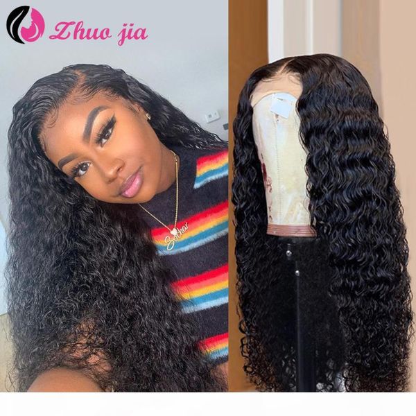 

zhuojia kinky curly wigs 13x6 lace frontal wig malaysian human hair curly wigs 250% density remy hair pre-plucked lace front wig, Black