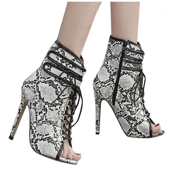 

women's ladies snakeskin ankle boots for women stiletto heels snake-effect casual lace-up shoes woman peep-toe short boots1, Black