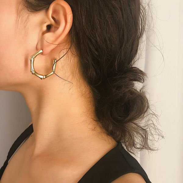 

hoop & huggie women retro alloy slub shape earrings c-shaped half circle for party jewelry fashion, Golden;silver