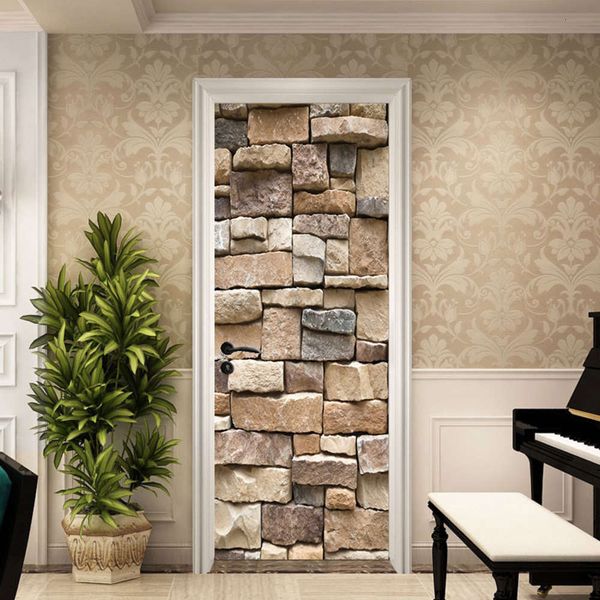 

european style stone wall paste bedroom door decoration dustproof and dirt ristant self adhive removable pvc decorative painting