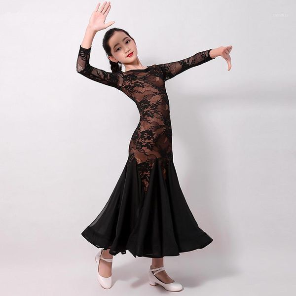 

black red lace kid ballroom dress ballroom dance competition dresses dance waltz dresses standard dress for girls1