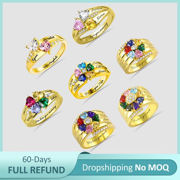 

sweey no moq dropshipping women's jewelry custom name rings personalized birthstone rings silver 925 for women 201006, Golden;silver