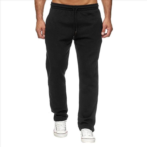 

men sports sweatpants autumn winter warm fleece leggings drawstring pants for running fitness gym casual men clothing trousers, Black