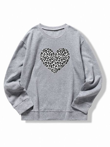 

leopard & heart print thermal pullover b7gb#, White;black