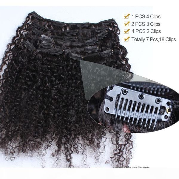 

3b 3c kinky curly clip in brazilian hair extensions mongolian hair bundle hair clips in for women 8pcs, Black;brown