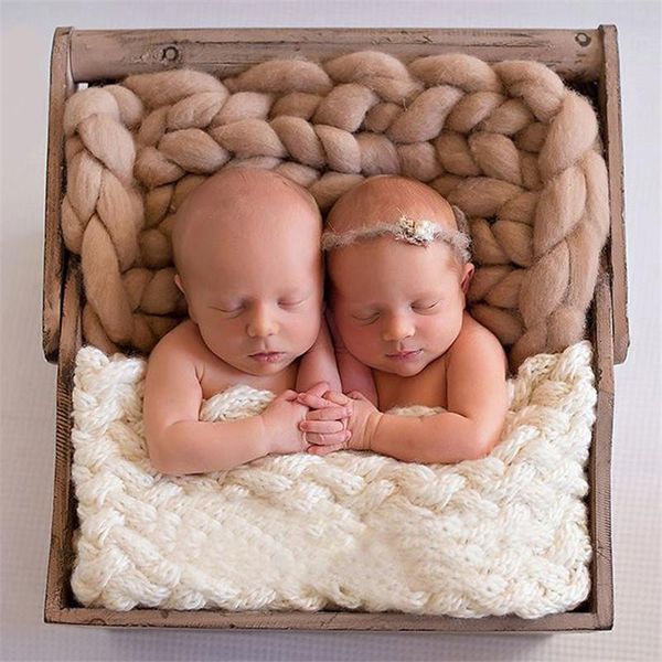 

blankets & swaddling hand knitted wool crochet baby blanket pography props chunky knit solid bed basket stroller