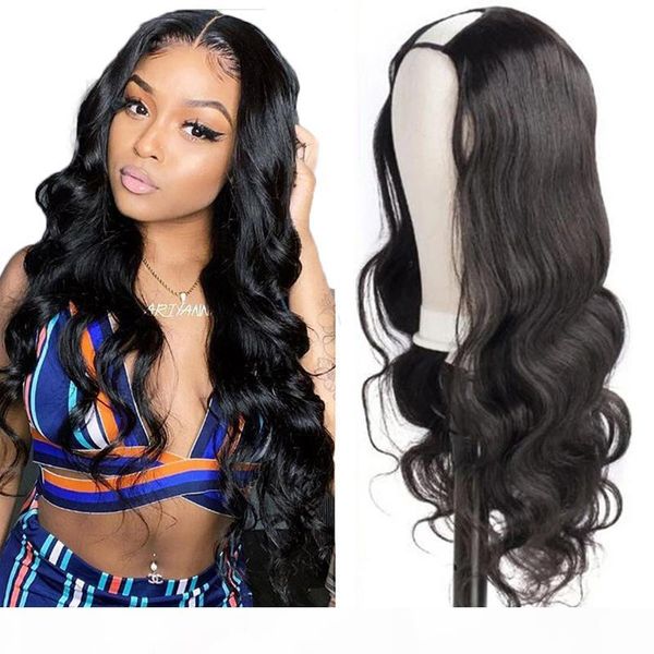 

indian u part body wave wigs natural color human hair 2x4inch wigs 150 density remy lace front human hair wigs for black women, Black;brown