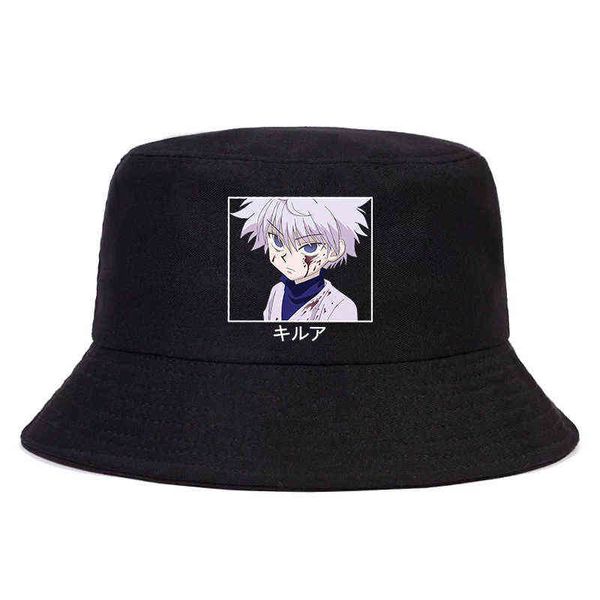 2021 Hunter X Hunter Killua Summer Hat Anime giapponesi Donna Uomo Panama Bucket Cap Il design Visiera piatta Cappelli da pescatore Harajuku Y220301