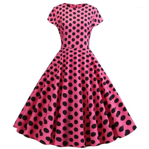 

summer women pink dress print polka dot 50s 60s vintage dress female short sleeve retro robe rockabilly dresses party jurkjes1, Black;gray