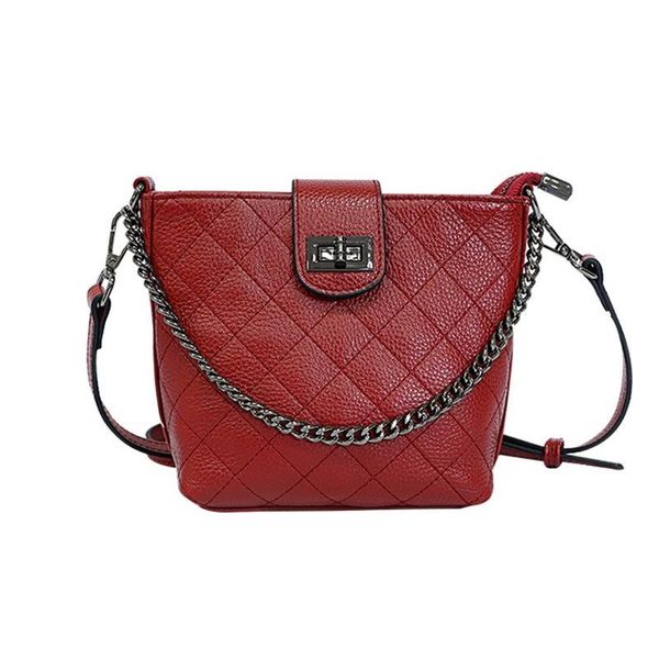 

new personality leather handbags net red rhombus portable bucket bag fashion chain lock ladies shoulder bag diagonal
