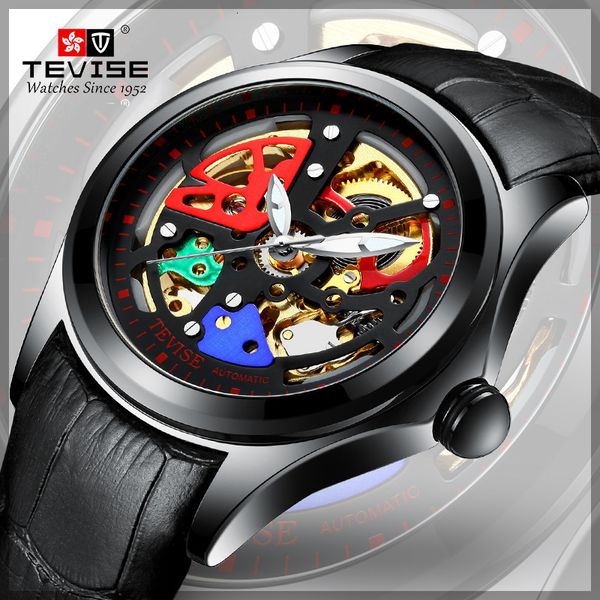 

new tevise brand men mechanical watch automatic hollow colorful watches fashion man waterproof sport clock relogio masculino y19052201, Slivery;brown