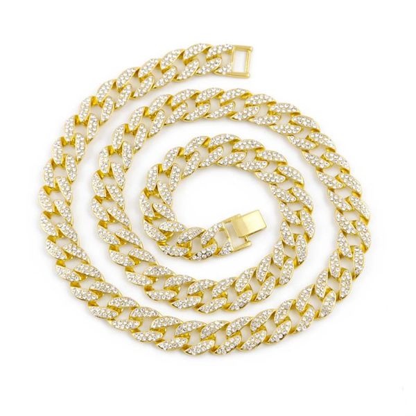 

chains 16mm mens hiphop jewelry crystal rhinestone women miami cuban link chain necklace gold silver color iced out bling for rapper