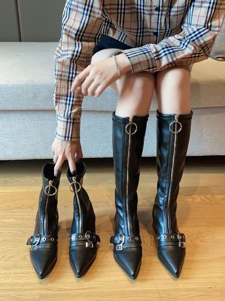 

lady boots zipper women's shoes platform thigh high heels high boots-women luxury designer summer booties ladies, Black
