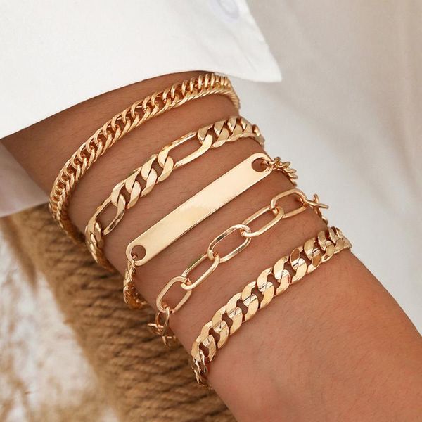 

diezi vintage multilayer men women couple thick chain bracelets fashion chunky bracelet sets 2021 new hip hop punk gift jewelry, Black