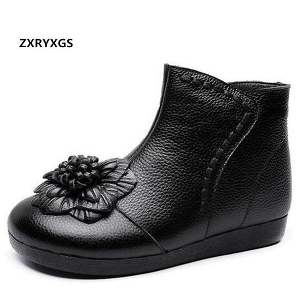 

2020 новый классический цветок из натуральной кожи мода обувь сапоги зимние плоский мягкой подошвой удобную обувь теплый снег ботинки женщин, Black