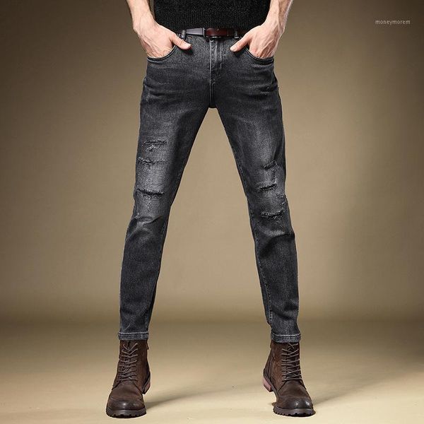 

men's jeans fashion black ripped men autumn casual slim fit pencil pants1, Blue