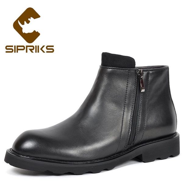 

sipriks genuine leather ankle boots winter keep warm short plush snow boots high zip shoes italian custom mens cowboy, Black