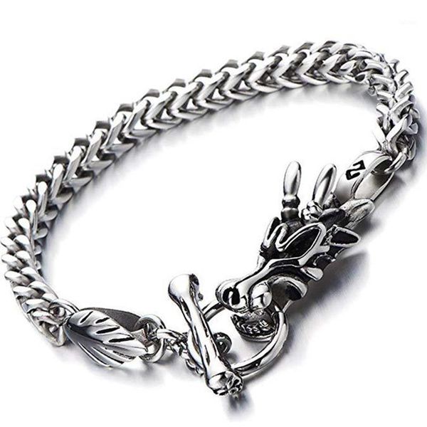 

men vintage punk bracelet silver color dragon stainless steel bracelet & bangle male accessory hip hop party rock jewelry1, Black