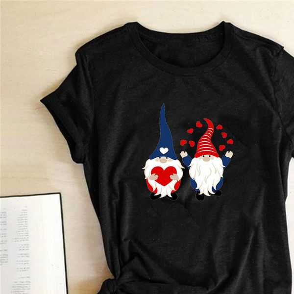 

women couple tshirt love assortis gnome print round neck funny kawaii t shirt harajuku graphic tees valentines gift, White