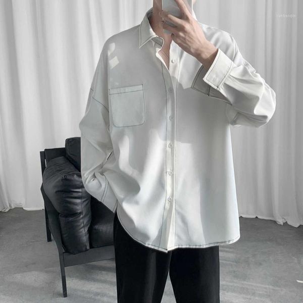 

black white long sleeve shirt men oversized fashion men shirt korean ulzzang solid streetwear wear stylish mens shirts 50cs1, White;black