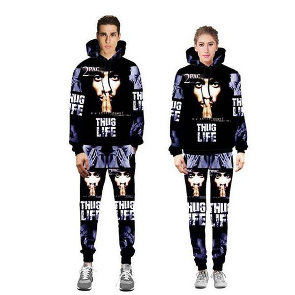 

tupac 2pac hip hop 3d all over печати спортивные костюмы кофты hipster drawstring штаны streetwear мода мужчины женщины пара одежда j123, Gray