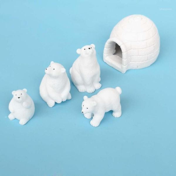 

polar bear family animal snow house figurine ornament garden fairy decor glass diy accessories home decoration miniature doll1