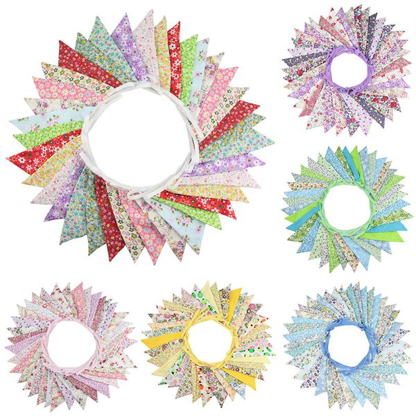 36 Flaggen 10 m Bunte Blumen Baumwollstoff Bunting Wimpel Flagge Banner Girlande Hochzeit Party Outdoor DIY Home Decor Crafts Y201006