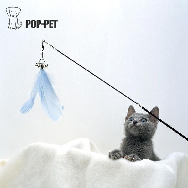 

46-76cm pet cat feather toys scalable cat catcher teaser stick interactive toys with wood handle plastic rod supplies1