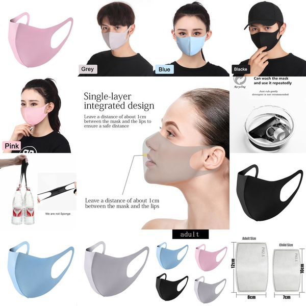 

retail packaging face mask ice silk designer protective mouth cover dustproof kpop reusable washable comfortable cotton o0id0, Black