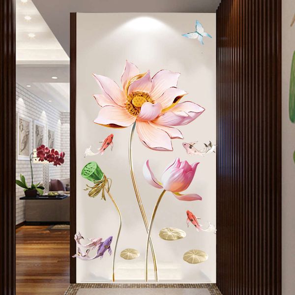 

warm chine style lotus living room bedroom tv background wall bedside decoration self adhive wallpaper