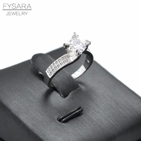 

fysara роскошный 4 сохатый квадратные cz кристаллические кольца обручального кольца для помолвки для женщин micro асфальтовая австрийских ци, Silver