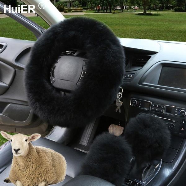 

huier winter 3pcs/set car steering wheel cover australian wool 7 colors warm soft braid on the steering-wheel car accessories