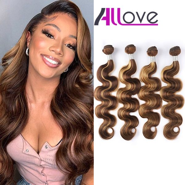 

allove highlight body wave ombre color 4/27 straight brazilian hair wefts human hair bundles orange ginger 350 virgin hair extensions, Black