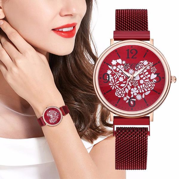 

women magnet buckle love heart watch luxury ladies stainless steel quartz watch ccq brand relogio feminino, Silver